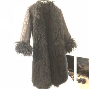 DKNY black Mongolian lamb reversible coat